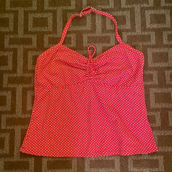Lands End Tankini Top Polka Dot Red & White Size 16 Retro Look - Picture 1 of 3